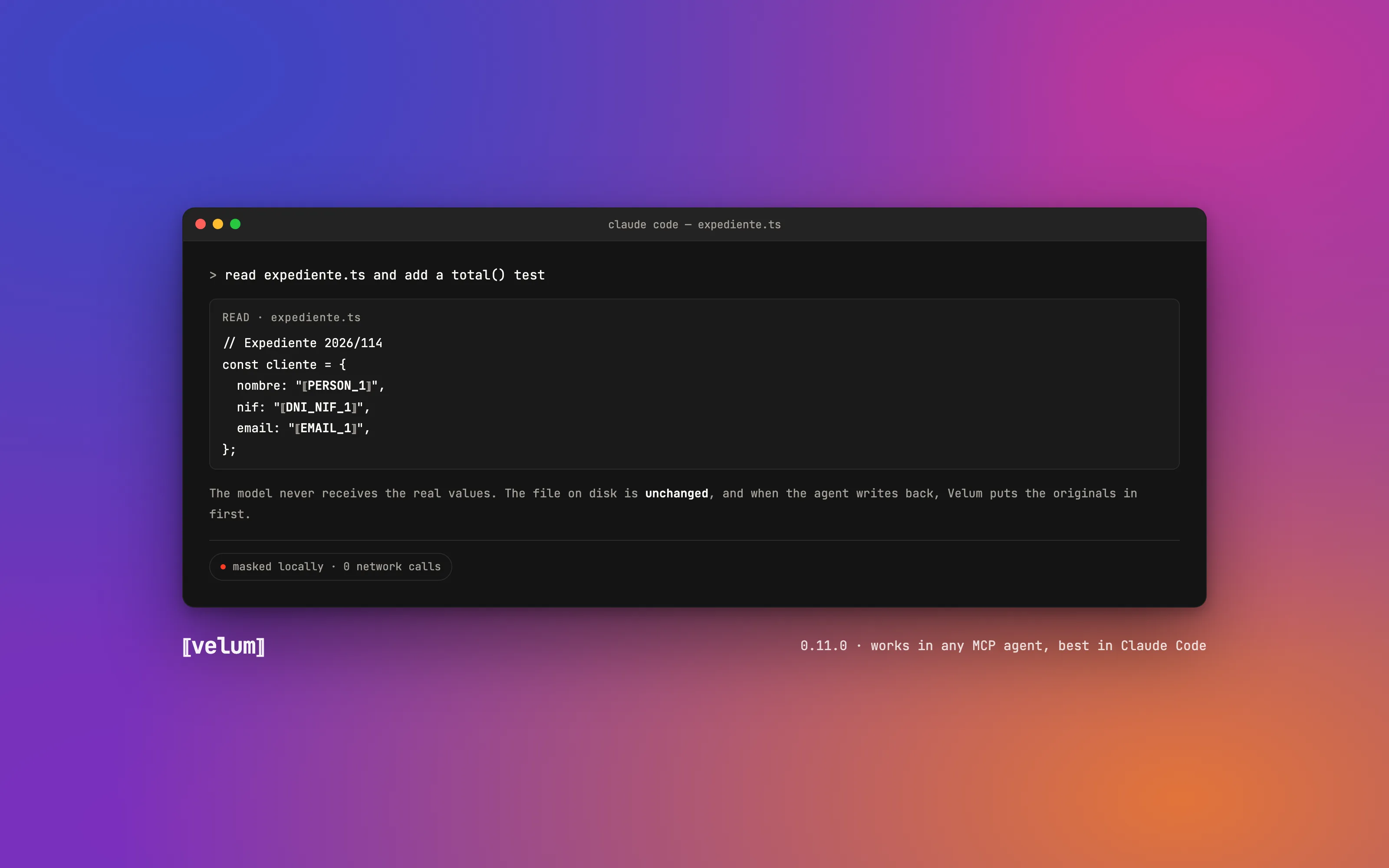Velum 0.11.0: your coding agent reads masked files
